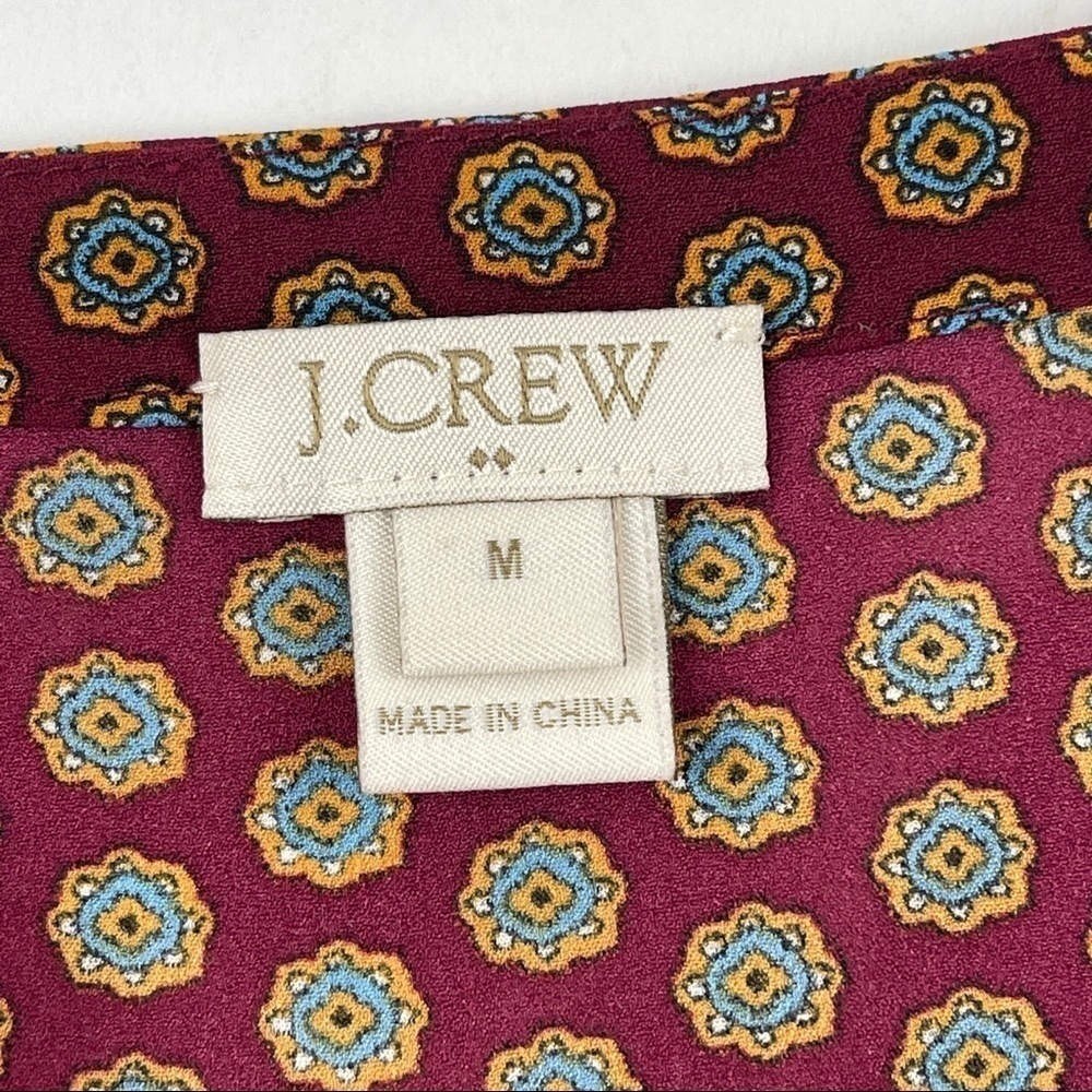 J Crew Blouse Womens Medium Red Blue Yellow Vneck Long Sleeve - Picture 2 of 9